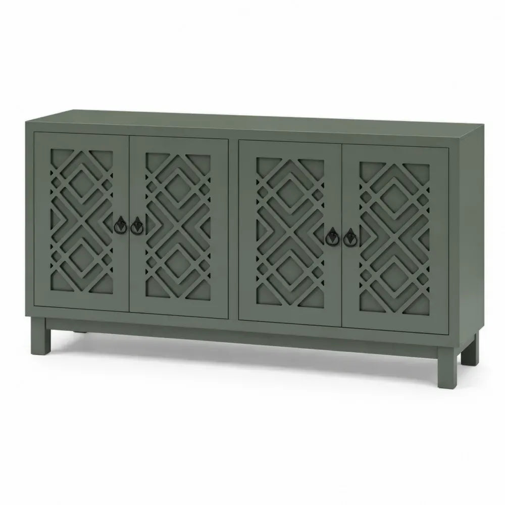 Sideboard Kommode mit 4 Türen 160 x 40 x 80 cm MDF Spanplatte rechteckig mit geometrischer Front Salbeigrün Schwarz