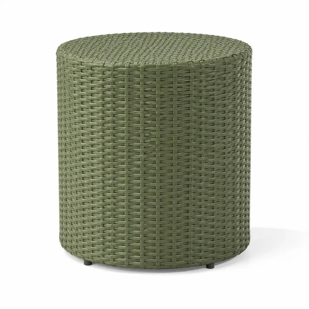 Beistelltisch rund aus PE-Rattan und Stahl zylindrisch Salbeigrün Schwarz Ø 45 x 46 cm