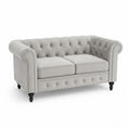 2-Sitzer Chesterfield Sofa mit Polyester-Samtbezug Kiefernholz Sperrholzrahmen gerollten Armlehnen Hellgrau Schwarz 165 x 86 x 75 cm