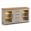Sideboard Kommode mit LED Beleuchtung 2 Glastüren und 4 Schubladen MDF Spanplatte Klarglas rechteckig Taupe Eichefarben 160 x 40 x 85 cm