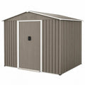 Gerätehaus Gartenschuppen mit Doppelschiebetür verzinktes Stahlblech rechteckig Satteldach Taupe Weiß Schwarz 257 x 205 x 202 cm