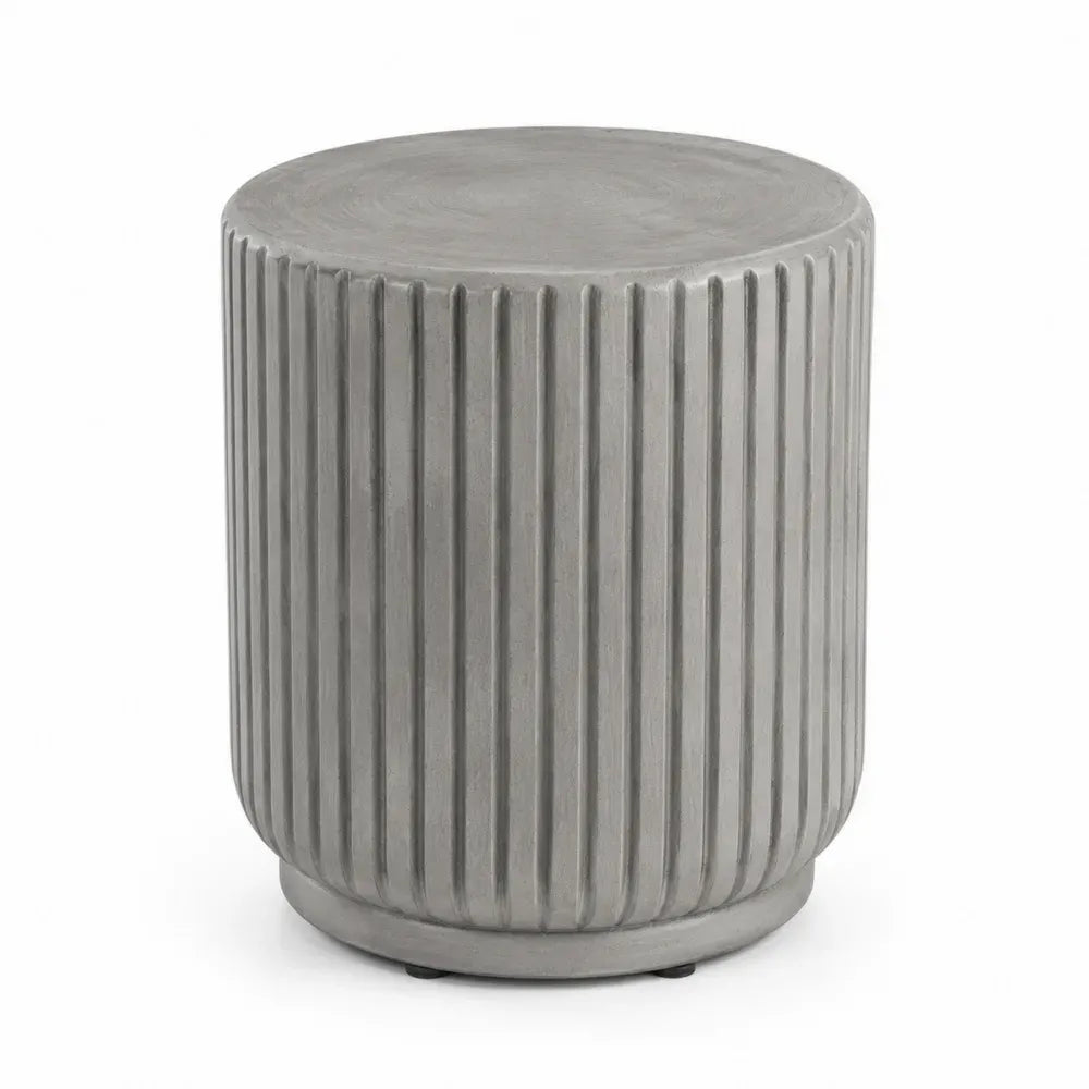 Runder Garten Beistelltisch aus Zementverbund gerippter Zylinder grau 40 x 40 x 45 cm