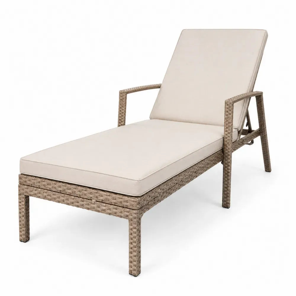 Gartenliege Sonnenliege rechteckig 198 x 72 x 94 cm Polyethylen-Rattan Stahl Polyester Naturbeige Creme