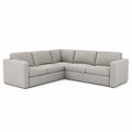 Ecksofa in L-Form 5-Sitzer mit hellgrauem Polyestergewebe Armlehnen und rechteckigen Sitzelementen 285 x 220 x 82 cm
