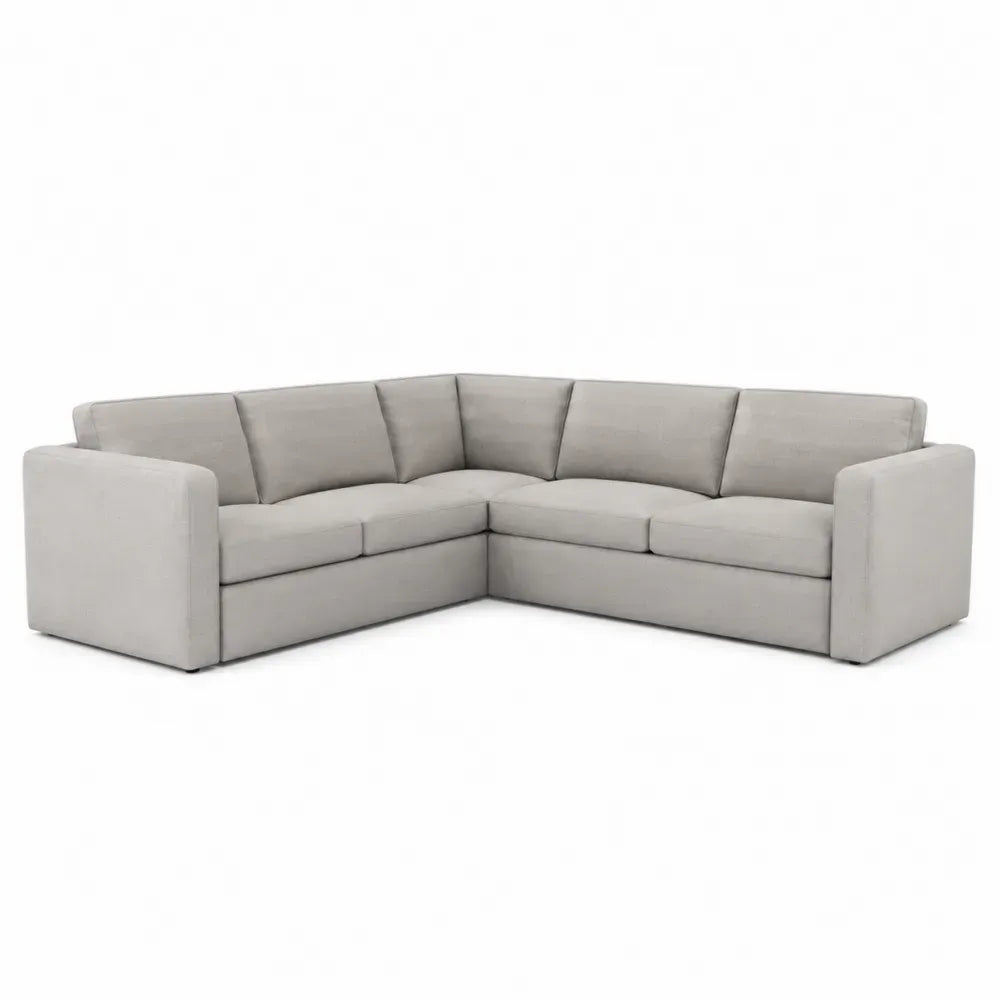 Ecksofa in L-Form 5-Sitzer mit hellgrauem Polyestergewebe Armlehnen und rechteckigen Sitzelementen 285 x 220 x 82 cm