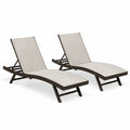 2er Set Sonnenliegen Gartenliegen geschwungen je 198 x 64 x 86 cm pulverbeschichteter Stahl und Polyethylen-Rattan Beige Dunkelbraun