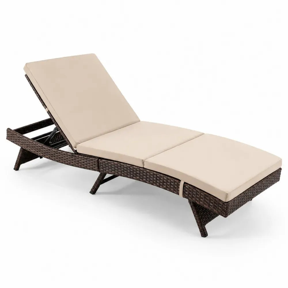 Verstellbare Sonnenliege Gartenliege aus PE-Rattan mit Polyesterauflage rechteckig Dunkelbraun Beige Schwarz 195 x 64 x 90 cm