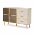 Sideboard mit 2 Türen 3 Schubladen 120 x 40 x 82 cm MDF geriffeltes gehärtetes Glas Stahl rechteckig Creme Gold Braun Schwarz