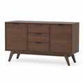 Sideboard Kommode mit 2 Türen und 3 Schubladen 140 x 40 x 78 cm Spanplatte MDF Gummibaum Massivholz rechteckig Walnussbraun Schwarz