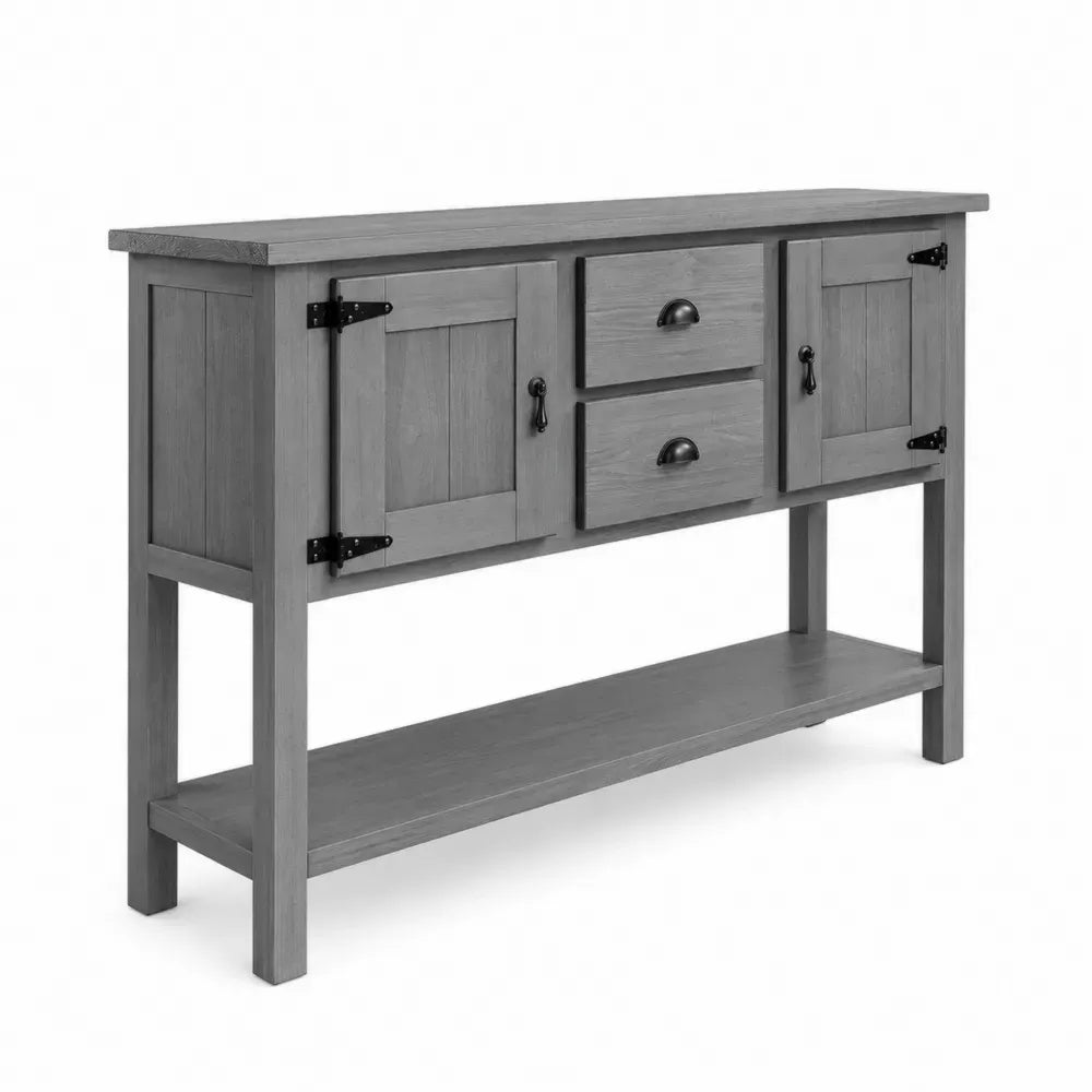 Sideboard Konsolenschrank mit 2 Türen 2 Schubladen 140 x 35 x 86 cm MDF Gummibaum Massivholz rechteckig Grau Schwarz