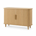 Sideboard Kommode mit 2 Türen 120 x 40 x 80 cm MDF Eichenfurnier Rillenfront abgerundet Natur
