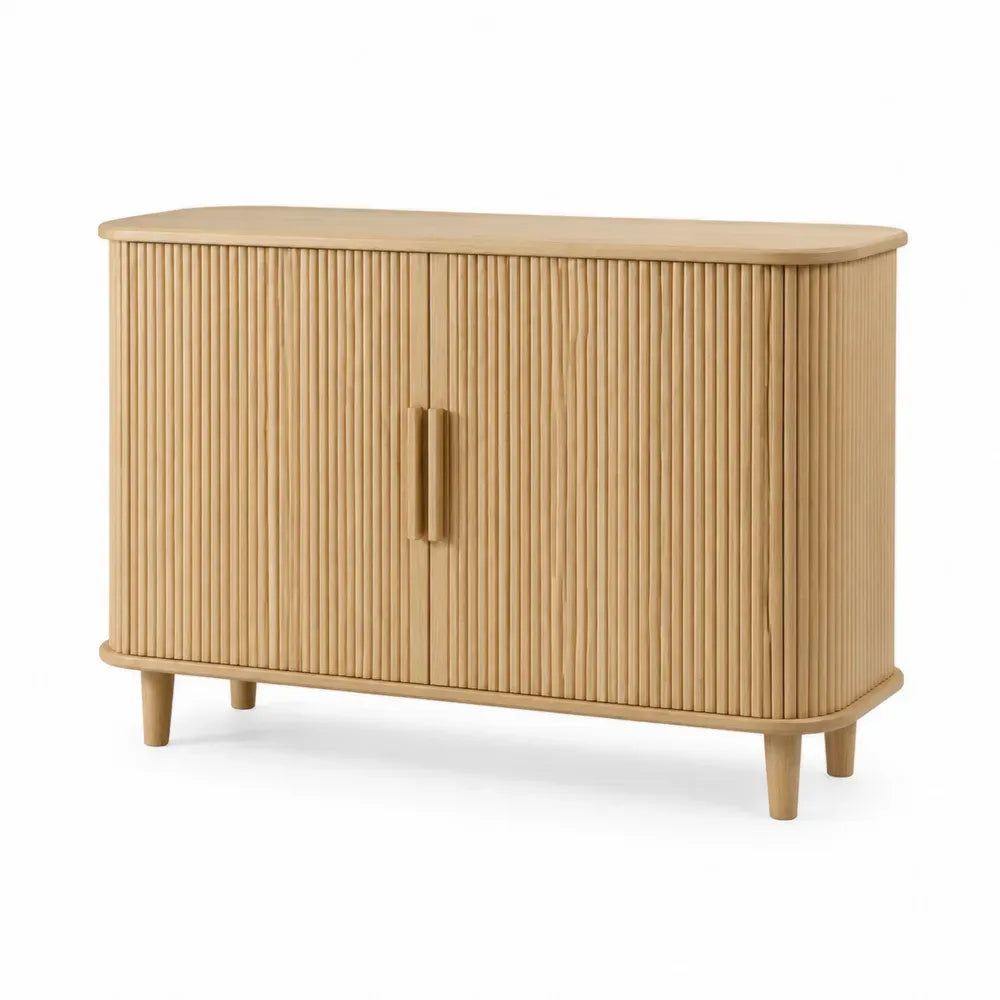 Sideboard Kommode mit 2 Türen 120 x 40 x 80 cm MDF Eichenfurnier Rillenfront abgerundet Natur