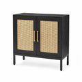 Sideboard mit 2 Türen 80 x 40 x 82 cm MDF Rattangeflecht Stahlgestell rechteckig Schwarz Natur Gold