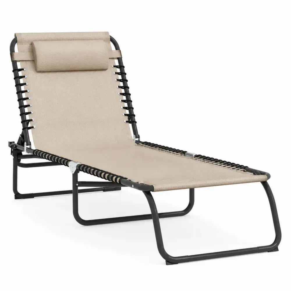 Sonnenliege Gartenliege klappbar verstellbar mit Kopfkissen 193 x 66 x 88 cm pulverbeschichteter Stahl und PVC-beschichtetes Polyestergewebe Beige Schwarz