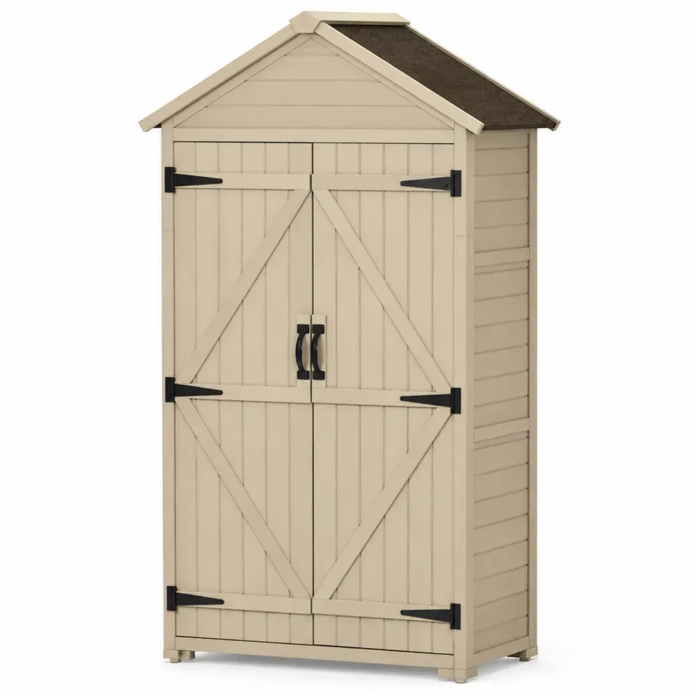 Geräteschuppen Gartenhaus mit Doppeltür Polypropylen rechteckig Beige Dunkelbraun Schwarz 130 x 75 x 190 cm