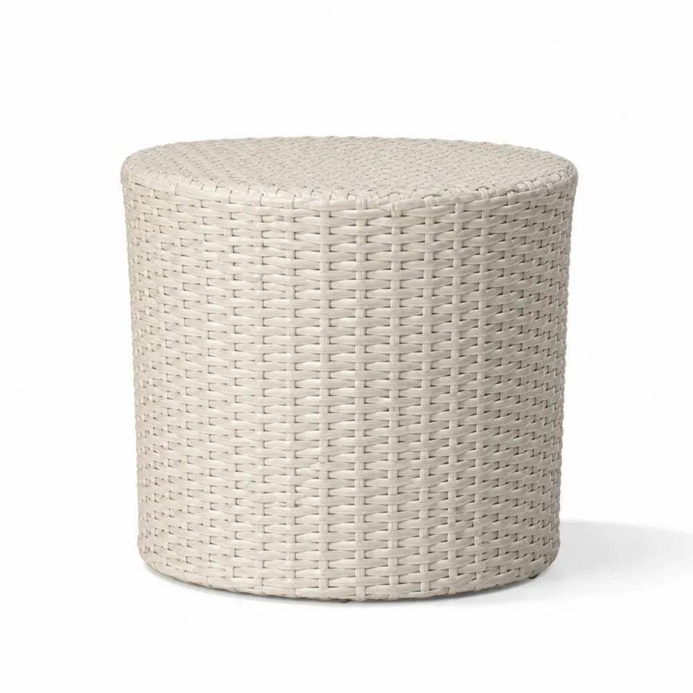 Runder Garten Beistelltisch aus cremeweißem PE-Rattan und Stahl zylindrisch Ø 45 x 46 cm