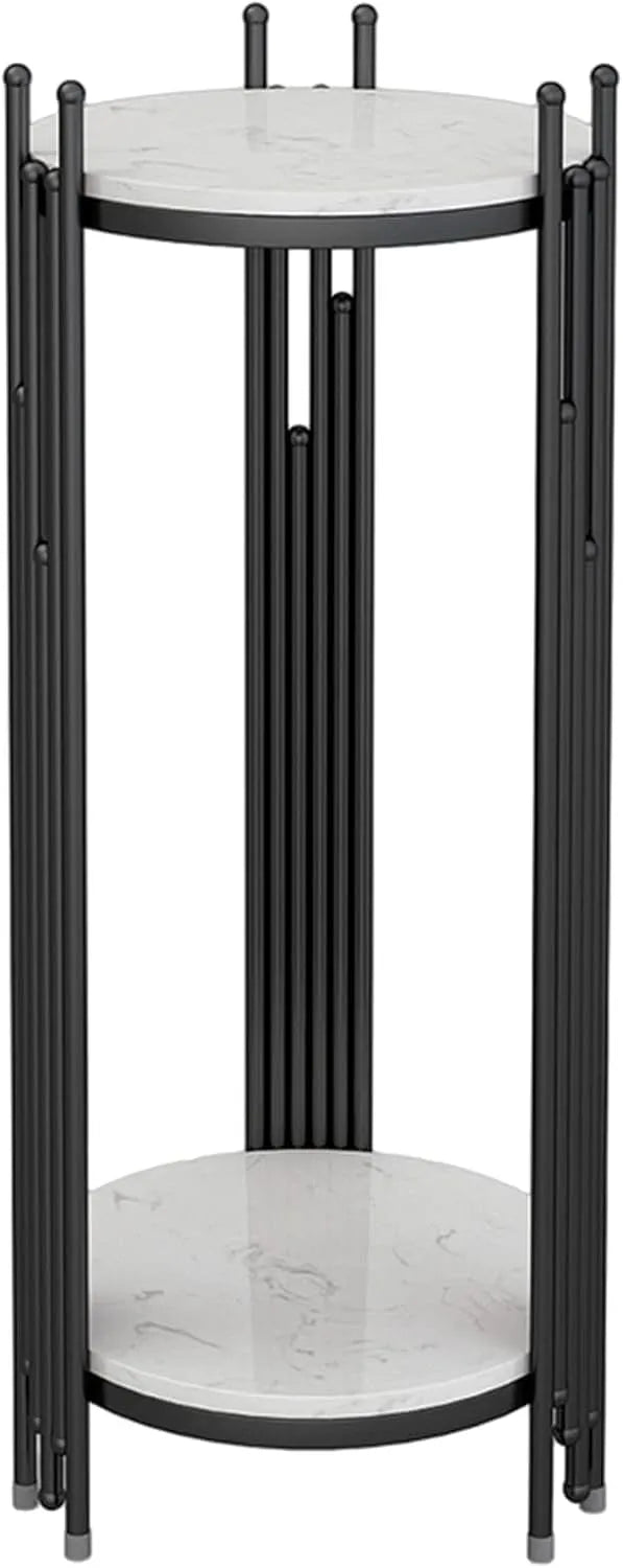 Modell 2-stufiger, moderner Goldener Telefontisch mit 2-stufiger Ablage, runder Beistelltisch für Wohnzimmer, Smart Home, hoher, schmaler, Terrassen