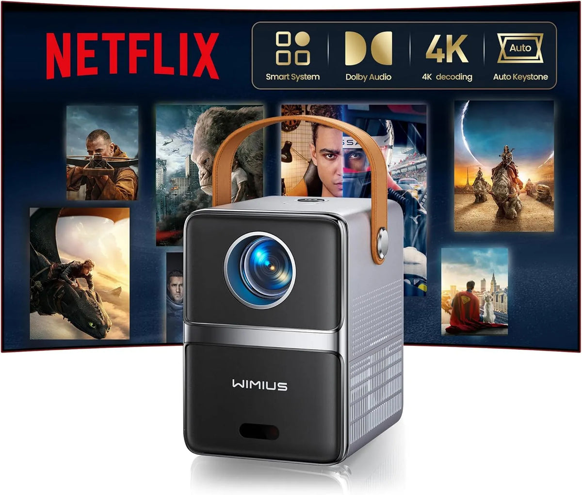 Projektor, 4K UHD, Beamer, Netflix Ready, Mini Beamer 4K