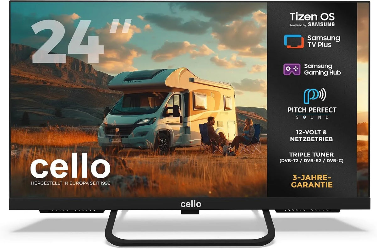 Smart TV, 24 Zoll, 12 V, Fernseher, Cello CTRAV-24TZ 1080p, Tizen OS, 2024, Cello CTRAV-24TZ 24' Smart LED 12V Traveller-TV, Pitch Perfect, Gaming Hub