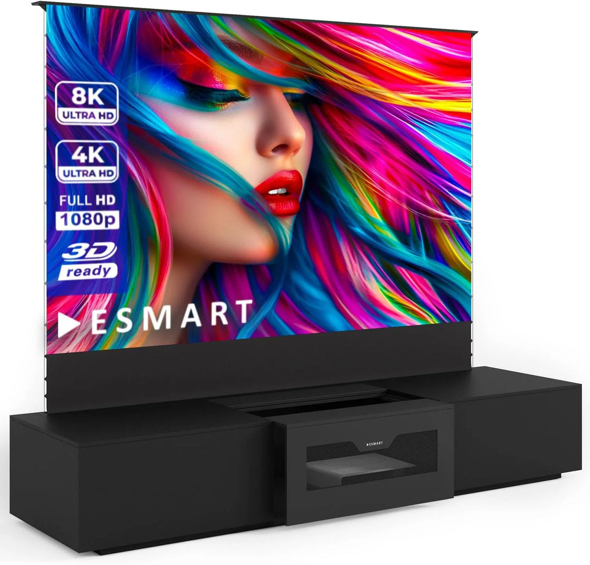 Produkt Gesamtbreite 250 cm, ESMART FSx ALR-Leinwand + FSxL Lowboard, Tuch: Grau
