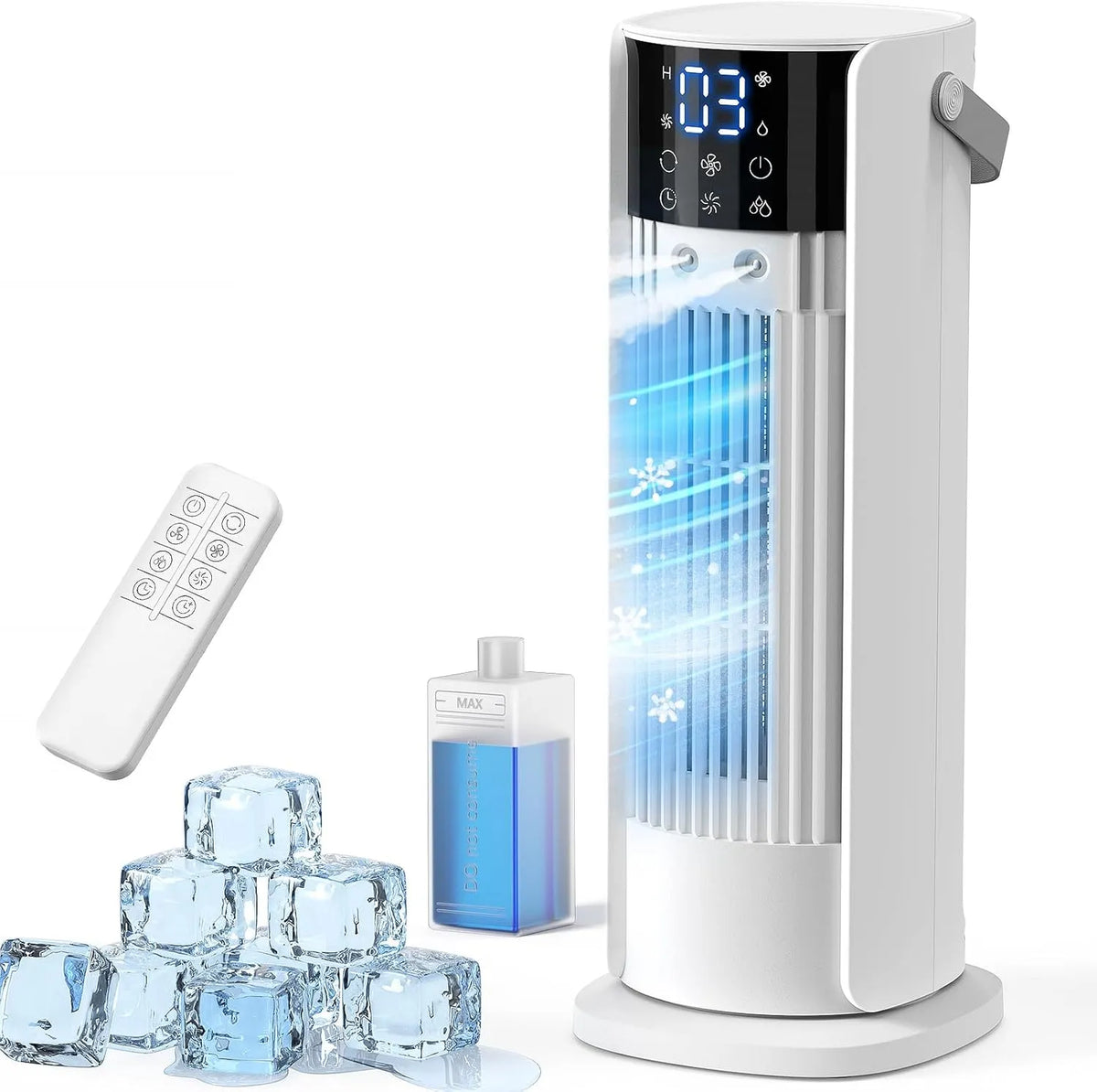 Klimaanlage 900ml 4-In-1, Oszillation, leise, LED-Display, 3 Gebläsestufen, Mini Klimaanlage con Tanque de 900ml, Mobile Klimaanlage, Reinweiß