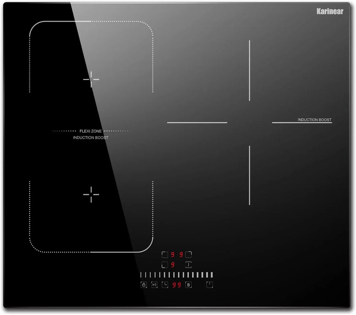 Induktionskochfeld, 60cm, 3 Kochzonen, 6800 W, Induktionsplatte, Flexzone, Boost, Touch-Bedienung, Einbau, Timer, Kinderverriegelung, kein Stecker