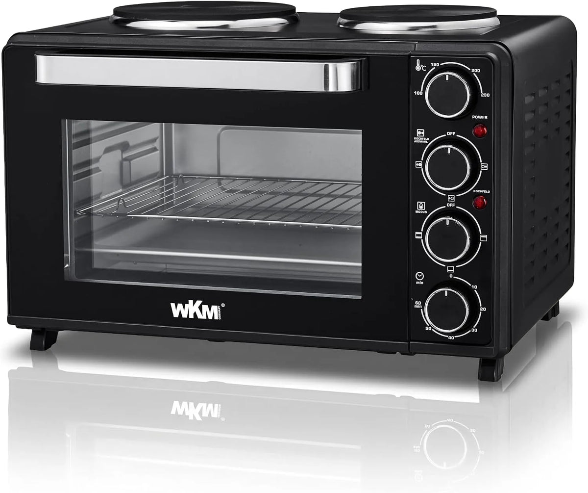 Backofen, 30 L, Timer, kompakt, Schwarz, 3 Heizprogramme, 30L, Innenbeleuchtung & 60 Min Timer - für kleine Küchen - Kompakt Backofen Tischbackofen