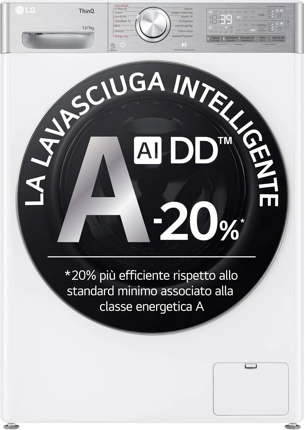 LG D4R9513TPWC Waschtrockner, 7 kg, Energieklasse D, Waschmaschine, Trockner, Dampf, WLAN, Weiß, TurboWash 360, Serie R9, 1400 Umdrehungen, Klasse D