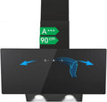 Dunstabzugshaube, 90 cm, 416 m3/h, 58 dB, Küchenhaube, kopffrei und schräg, Abluft- und Umluftbetrieb, Boost, Touch-Bedienung, leise, Schwarz, LED