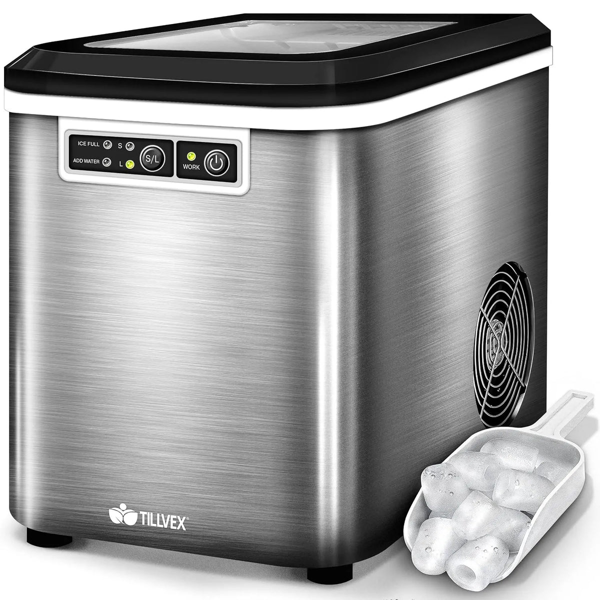 Eiswürfelmaschine, Edelstahl, 24 h, tillvex Eiswürfelmaschine Edelstahl 12 kg - 24 h