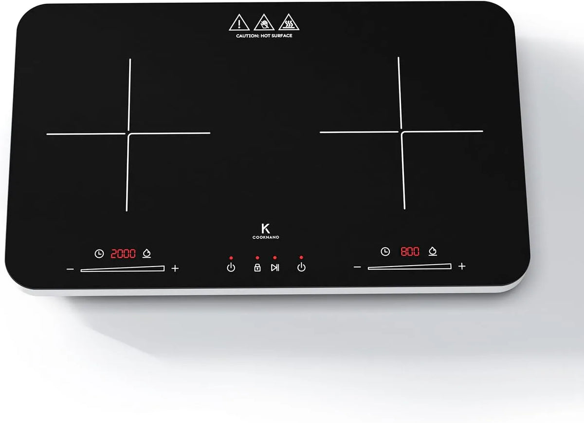 Induktionskochfeld 6-Stunden, 2 Kochzonen, 3600 W, Induktionsplatte, Timer, tragbar, 2 Temperaturzonen, COOKNANO Doppel-induktionskochplatte