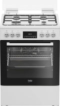 Beko FBM62320WDSL Gaskochfeld, 72 L, 4 Kochzonen, freistehend, Gaskocher, Weiß, 8 Heizarten, Multifunktionsofen mit Gaskochfeld, Seitengitter