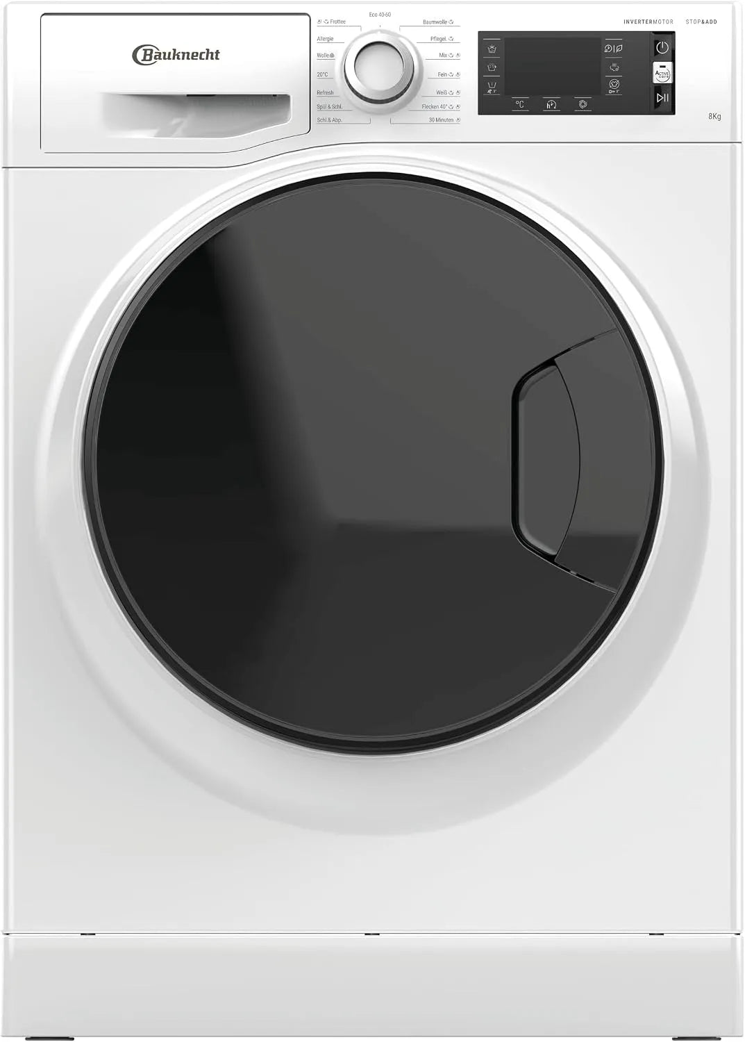 Bauknecht 8AA 8kg, Waschmaschine, 8 kg, Inverter, Dampf, Hygiene, Weiß, Steam Refresh, Active Care Color+, kraftvolle Fleckentfernung, Stop&Add