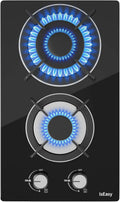 Gaskochfeld 20mbr 30, 50mbr, 30cm, 3300/1000 W, 240 V, Gaskocher, Schwarz, IsEasy Glas Gaskochfeld mit Automatischer Thermoelementschutz, 220-240V