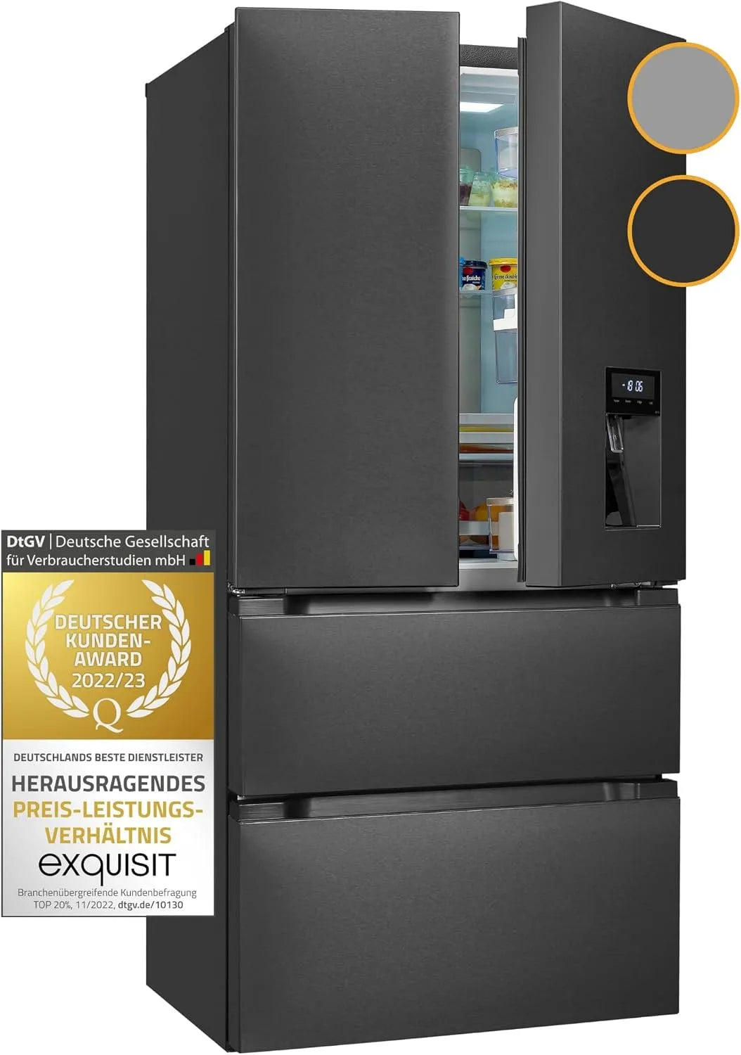 Exquisit FD490-160-WS-200E Kühlschrank, 506 L, No Frost, Edelstahl, Exquisit French-Door-Kühlschrank FD490-160-WS-200E inoxlook-az insgesamt 506 l