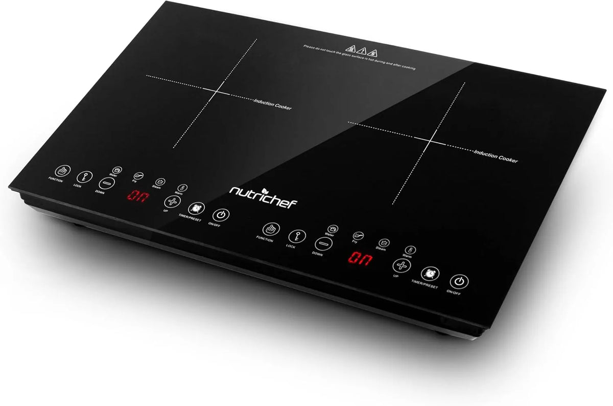 Induktionskochfeld, 60x36cm, 2 Kochzonen, 1800 W, Induktionsplatte, Touch-Bedienung, Timer, Mobile Elektroherd aus Glaskeramik, NutriChef, Herdplatte