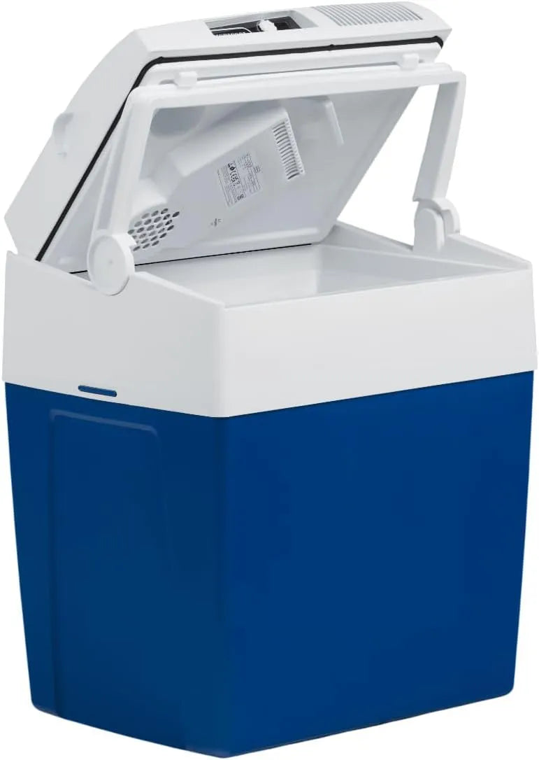 Elektrische Kühlbox, 26 L, 12 V, Mobicool ME27, tragbar, Auto, Camping, mobile Kühlbox, Blau, mit praktischem Kabelfach und Eco, 12V und 230V