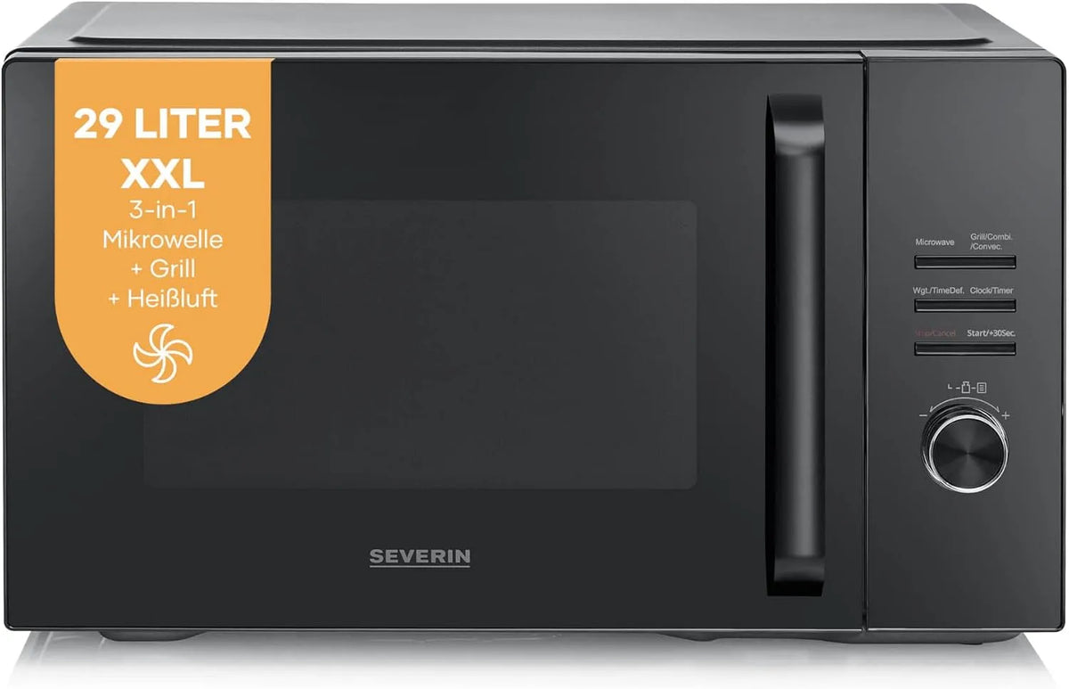 Severin Mikrowelle, 29 L, 900 W, 11 Programme, Grill, Timer, Mikrowellenofen, Schwarz, 95 min Timer, 2 Grillroste, MW 7798, xxL Volumen 29L