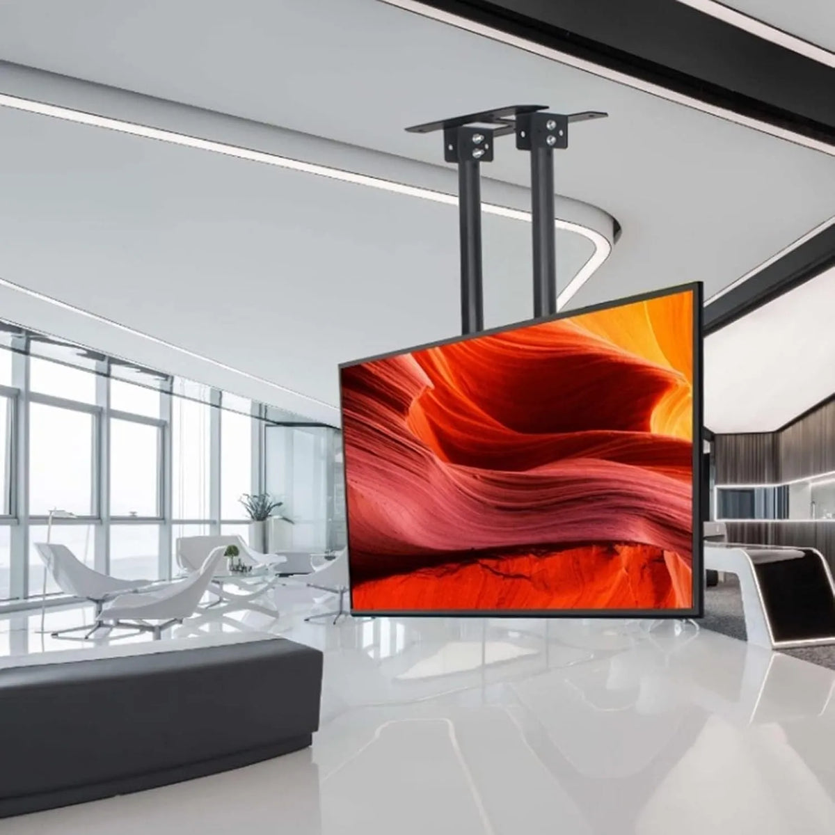 Smart TV, 100 Zoll, Fernseher, Wandmontage, neigbarer Teleskop-Deckenmonitorständer, Decken-TV-Halterung - Decken-TV-Lift, höhenverstellbare