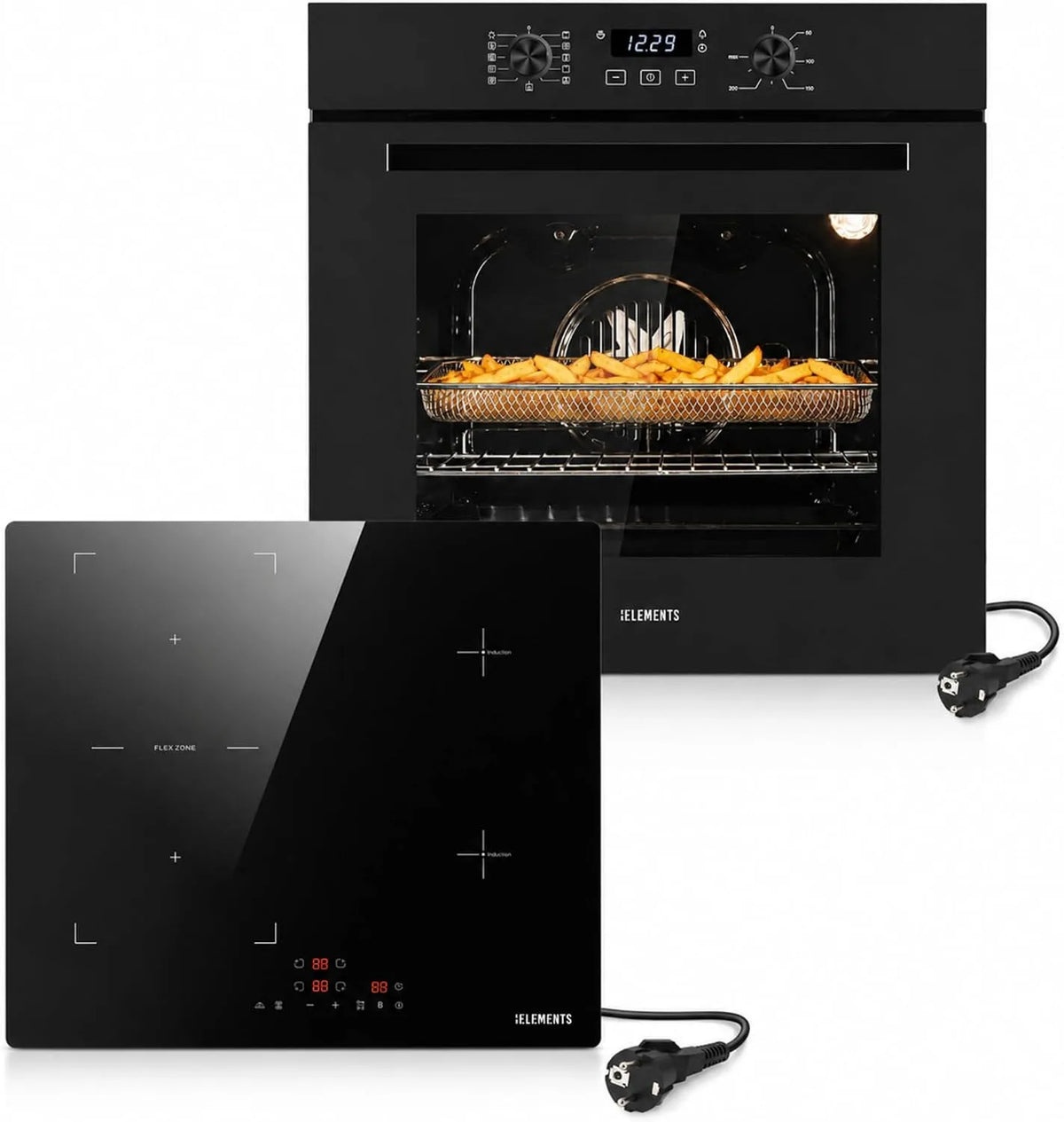 Herdset mit Kochfeld und Backofen, 60 cm, Einbau, Flexzone, Timer, Kindersicherung, autark, 9 Leistungsstufen, Schuko-Stecker, A+ Energieklasse