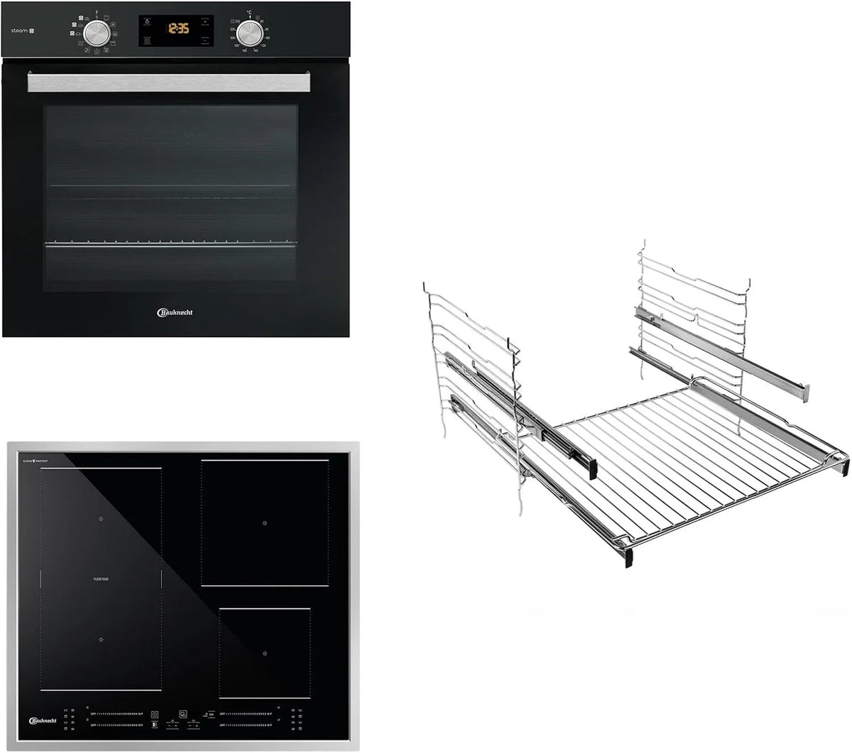 Bauknecht Protect, 1 Backofen, 60 cm, Einbau, Schwarz, Clean FlexiDuo, MyMenu, Glaskeramik-Kochfeld, Bauknecht BAKO BLACK STEAM PROTECT, Pyrolyse