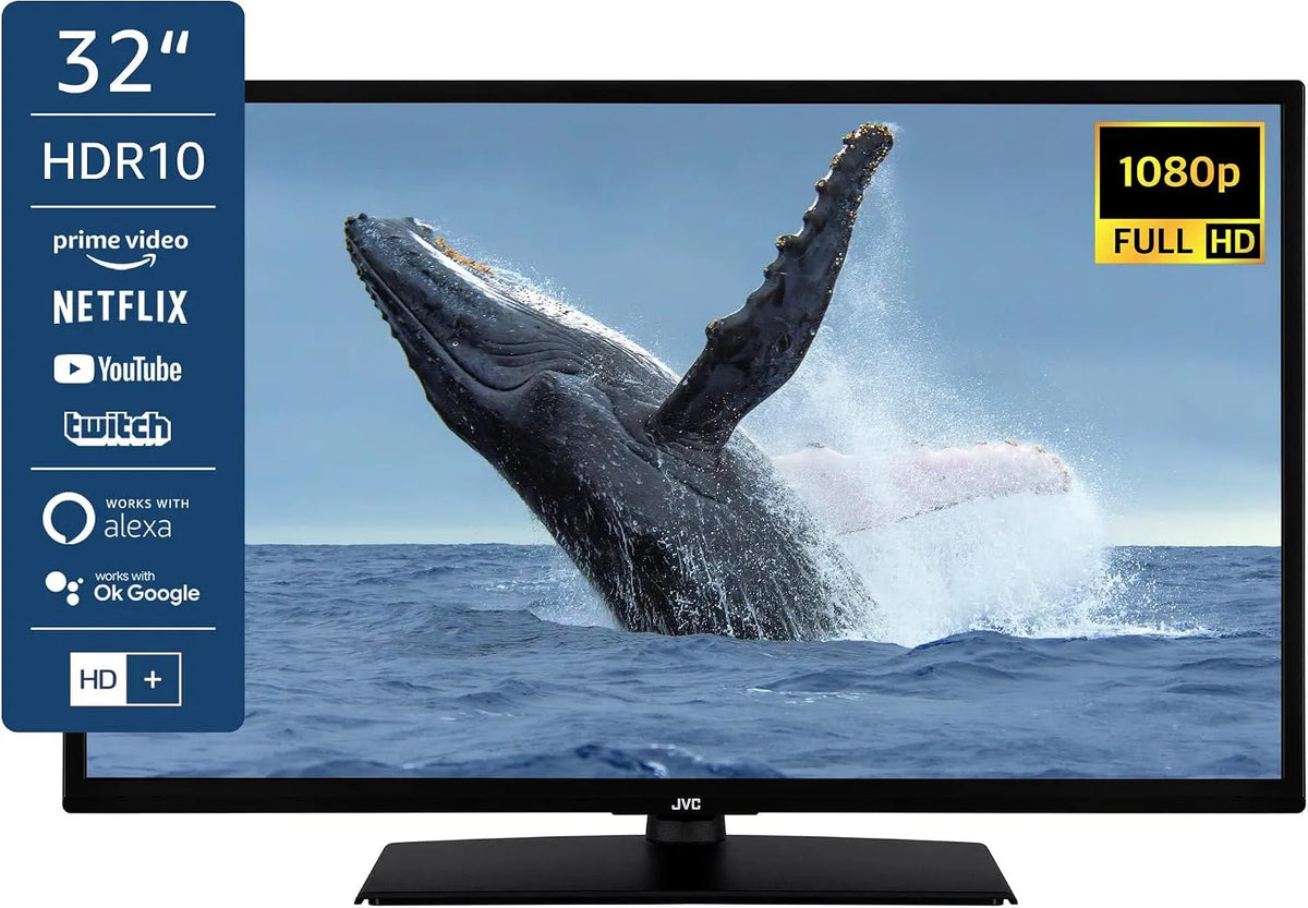 JVC LT-32VF5156 Smart TV, 32 Zoll, Fernseher, HDR, WLAN, Bluetooth, Full HD, Triple-Tuner, LED, 2022, 6 Monate HD+, Prime Video, Netflix