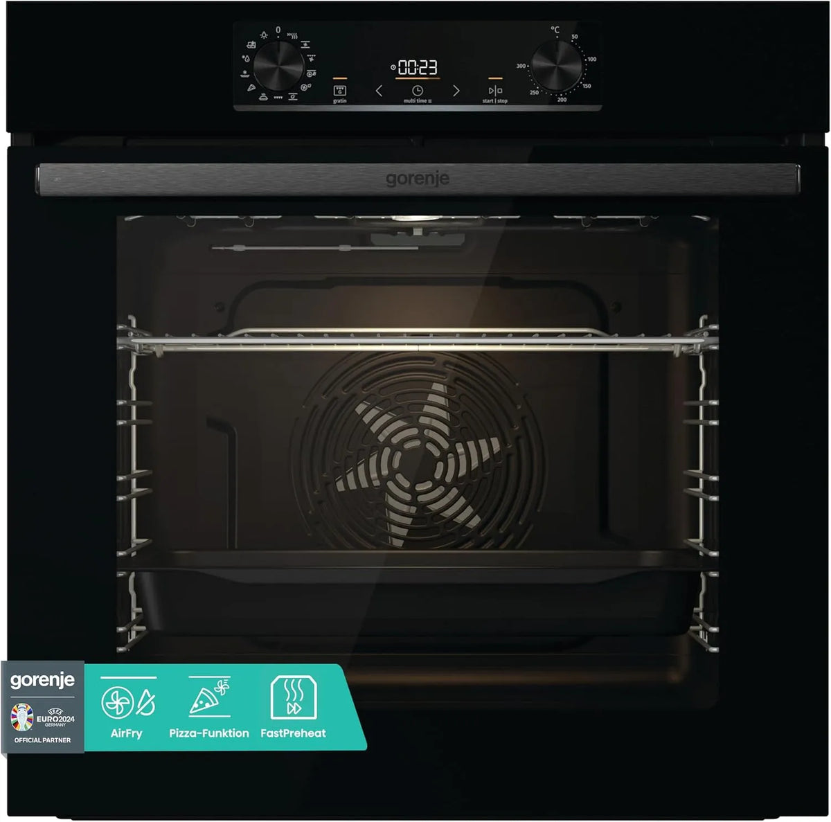 Gorenje BOS6737 E02B Elektrischer Pizzaofen, 77 L, Einbau, Grill, Schwarz, PerfectGrill, 77L, Pizzamode 300°C, ExtraSteam, AquaClean, Heißluft