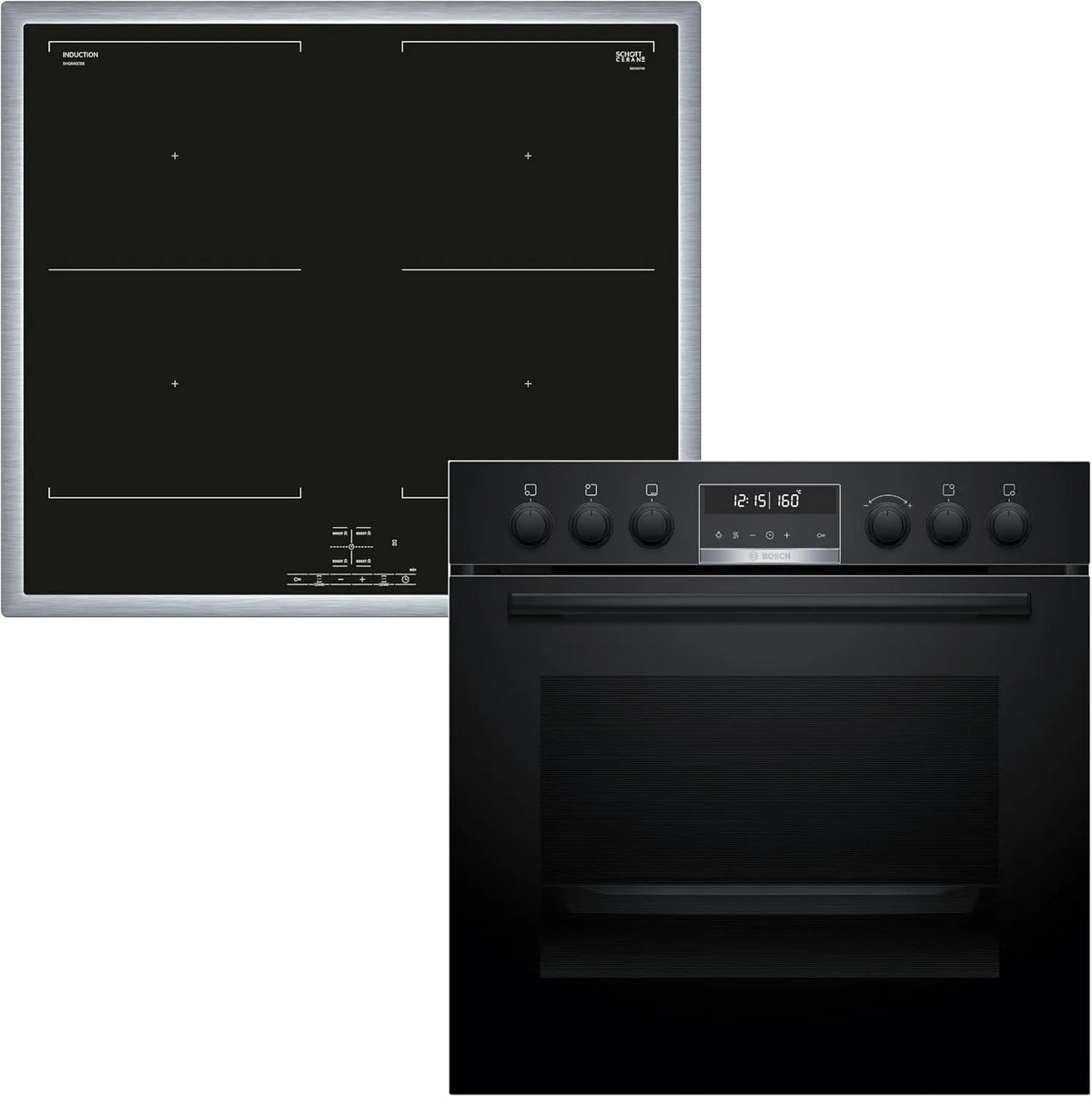 Bosch HND675LS62 HEG578BB4 Induktionskochfeld, 60 x 60 cm, Induktionsplatte, Einbau, 3D-Optik, Edelstahl, & NIF645CB5E Induktionskochfeld, Bestehend