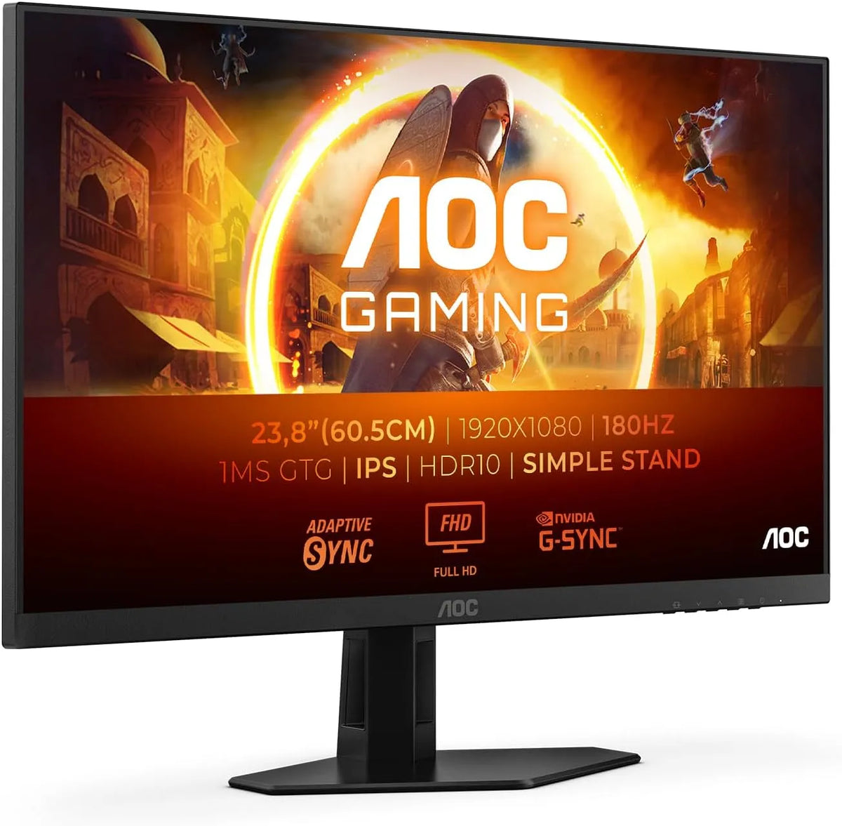 Monitor, 24 Zoll, 1920 × 1080, 1 ms, 180 Hz, AOC 24G4xED, Gaming-Ausstattung, HDR, Full HD, IPS-Panel, HDMI, PC-Bildschirm, Schwarz, HDR10, 1ms GtG