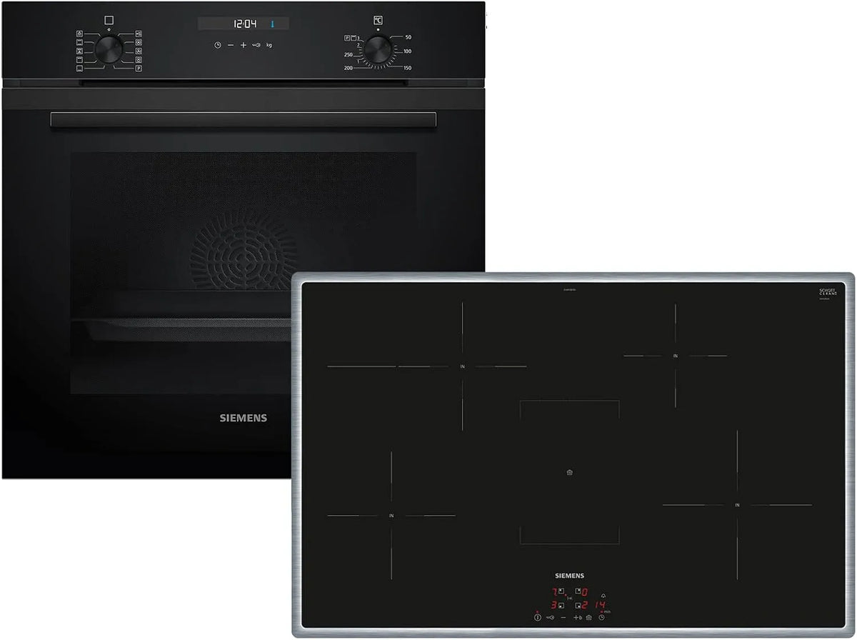 Siemens EQ524I3BZ HB237GBB3 Backofen, autark, Edelstahl, Schwarz, Siemens Set EQ524I3BZ Backofen Deep Black Inox HB237GBB3 + Induktionskochfeld autark