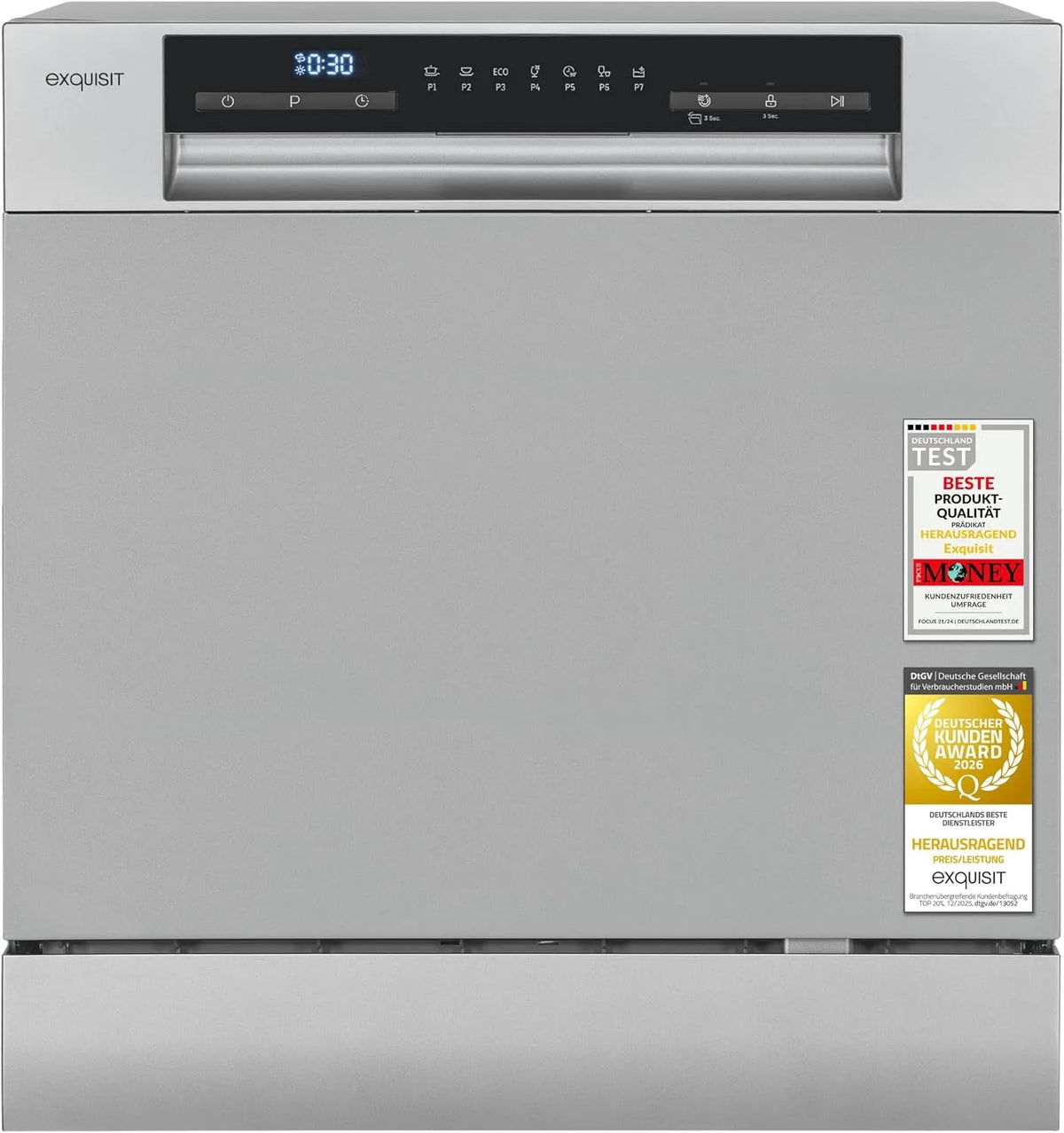Exquisit GSP5508-030D Geschirrspüler, 55 cm, Silber, 8 Maßgedecke