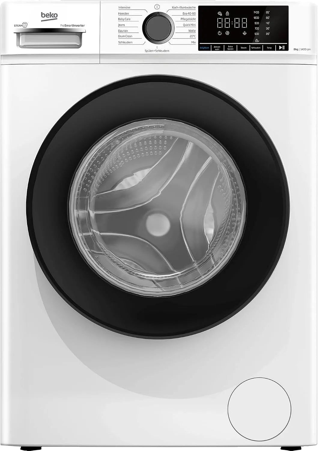 Beko BM3WFOE841PSA Waschmaschine, 8 kg, freistehend, Weiß, Schleuderwahl 1400 U/min, SteamCure, Waschvollautomat, Addxtra, Coldwash Wasser-&