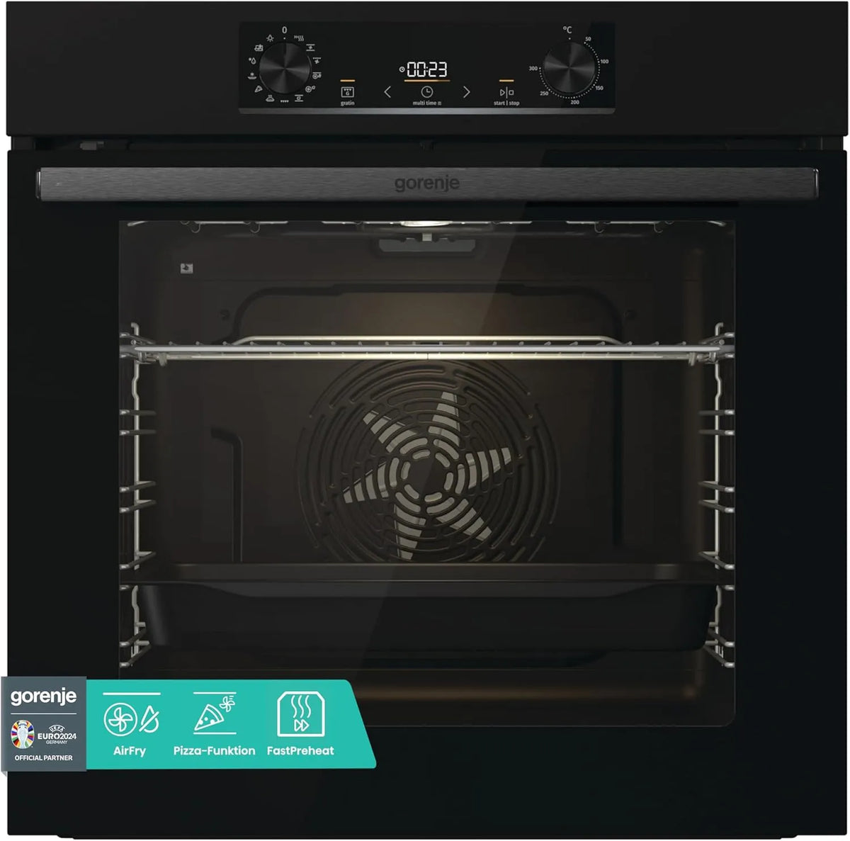 Gorenje E02B Elektrischer Pizzaofen, 77 L, Einbau, Grill, Schwarz, PizzaMode 300°C, ExtraSteam, PerfectGrill, 77 Liter, Pyrolyse, Heißluft, AirFry
