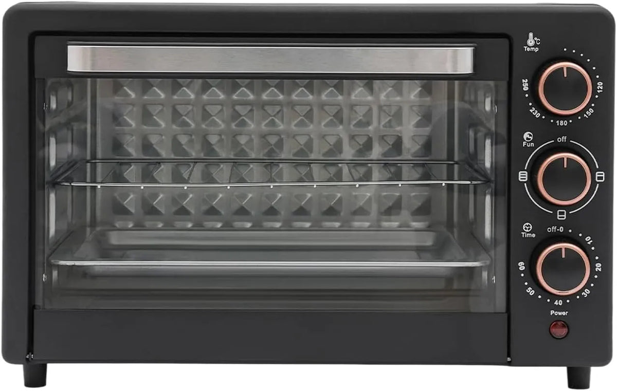 Backofen, 42 × 25 × 37cm, 22 L, Timer, Grill, kompakt, Camping, Schwarz, 60 Min Timer
